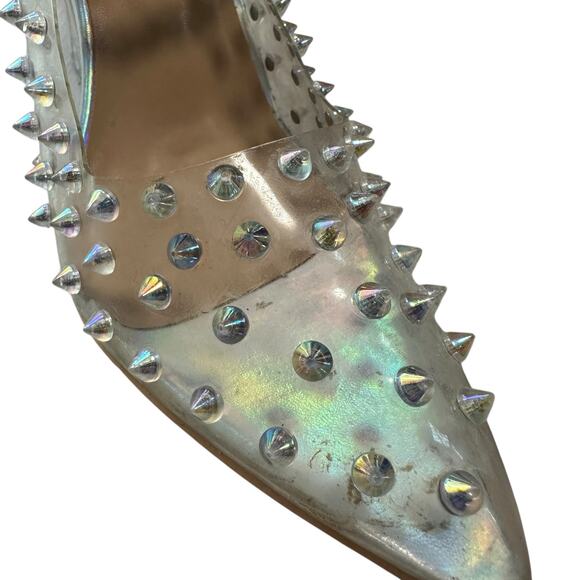Vintage Y2K Clear Spiked Pumps Stiletto Heels Ankle Chain Pointed Toe 8.5 Glam - Picture 6 of 7